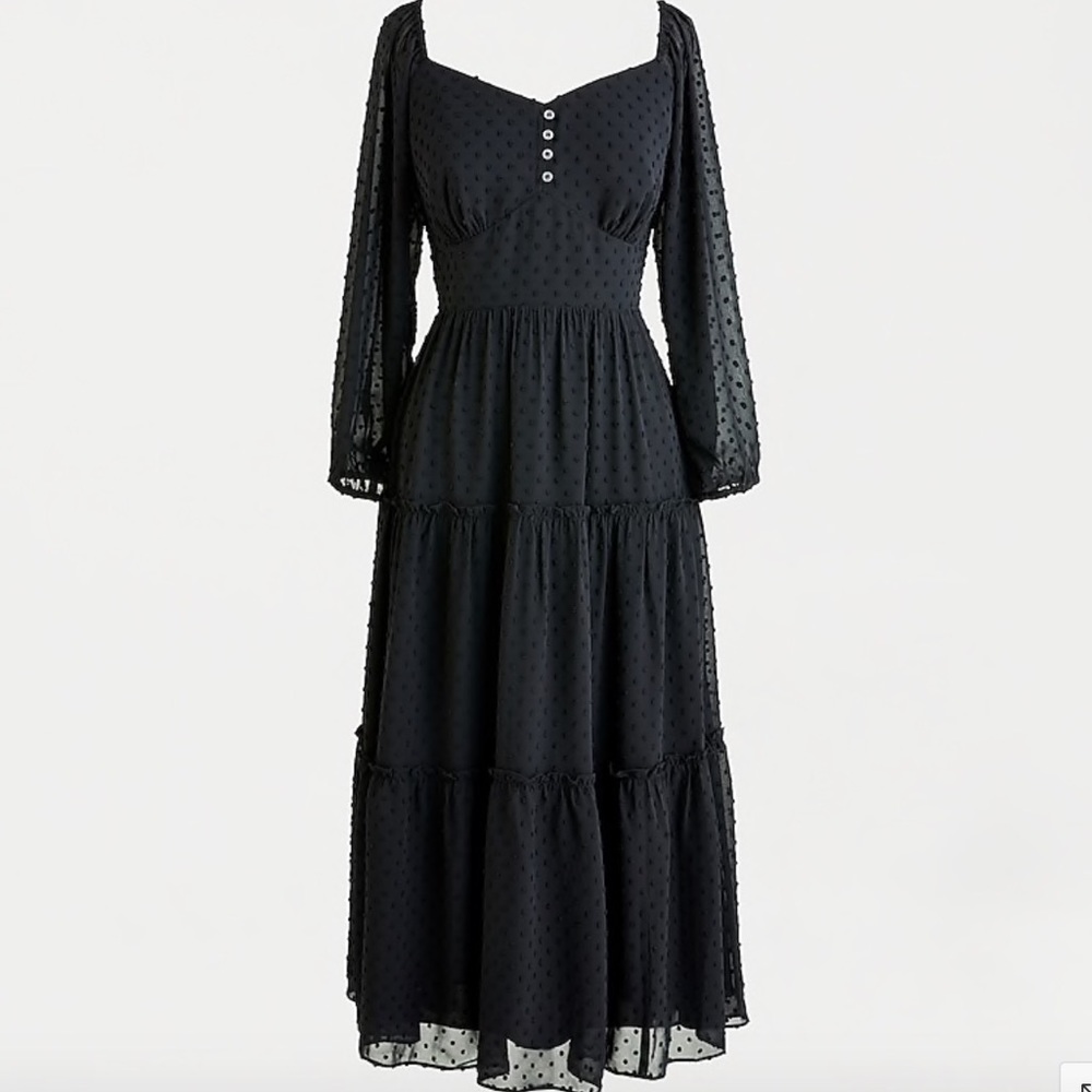 J.crew tiered black midi dress in Swiss dot size 6